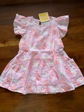 Lucky Jade Pink & Peach Unicorn Print Flutter-Sleeve Girls Dress